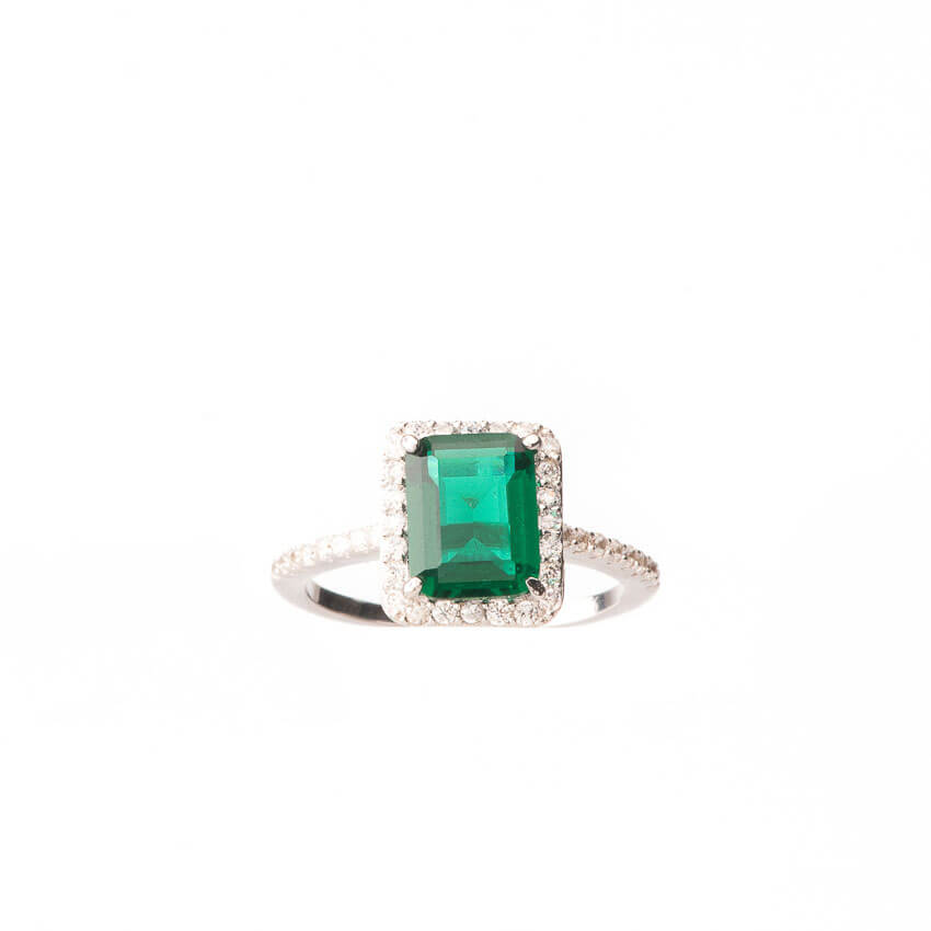 Chic Ad Hoc Anello solitario verde smeraldo pietra centrale
