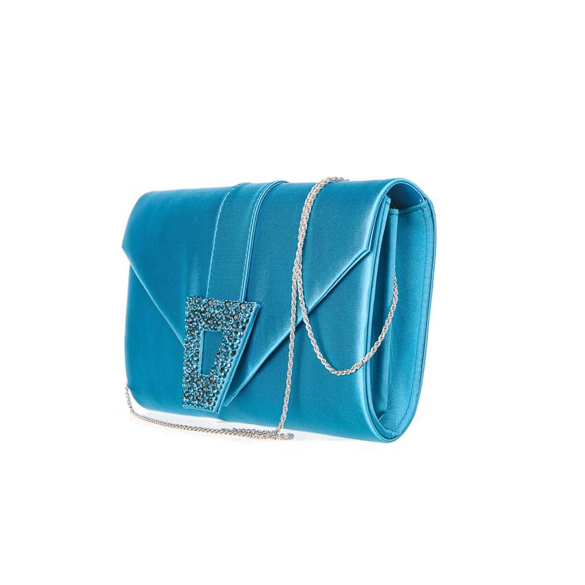 Chic Ad Hoc Borse Pochette busta satin strass blu pavone