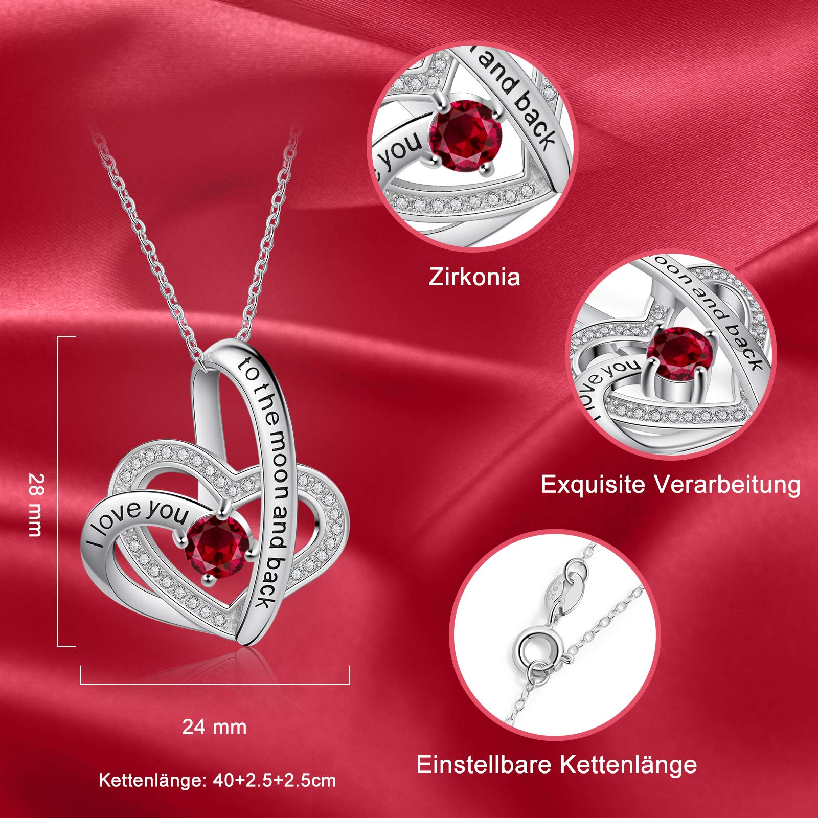 Jessemade Gioielli Collana cuore argento 925 birthstone