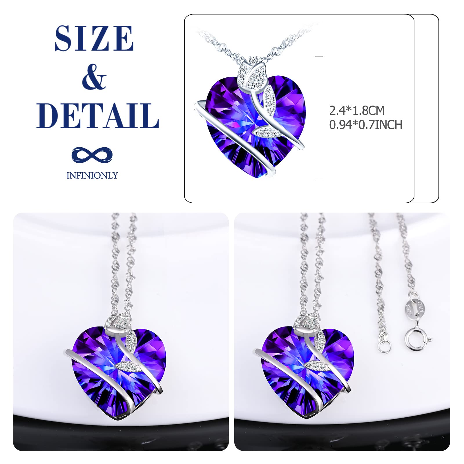 INFINIONLY Fashion Necklaces collana argento cuore viola 45cm