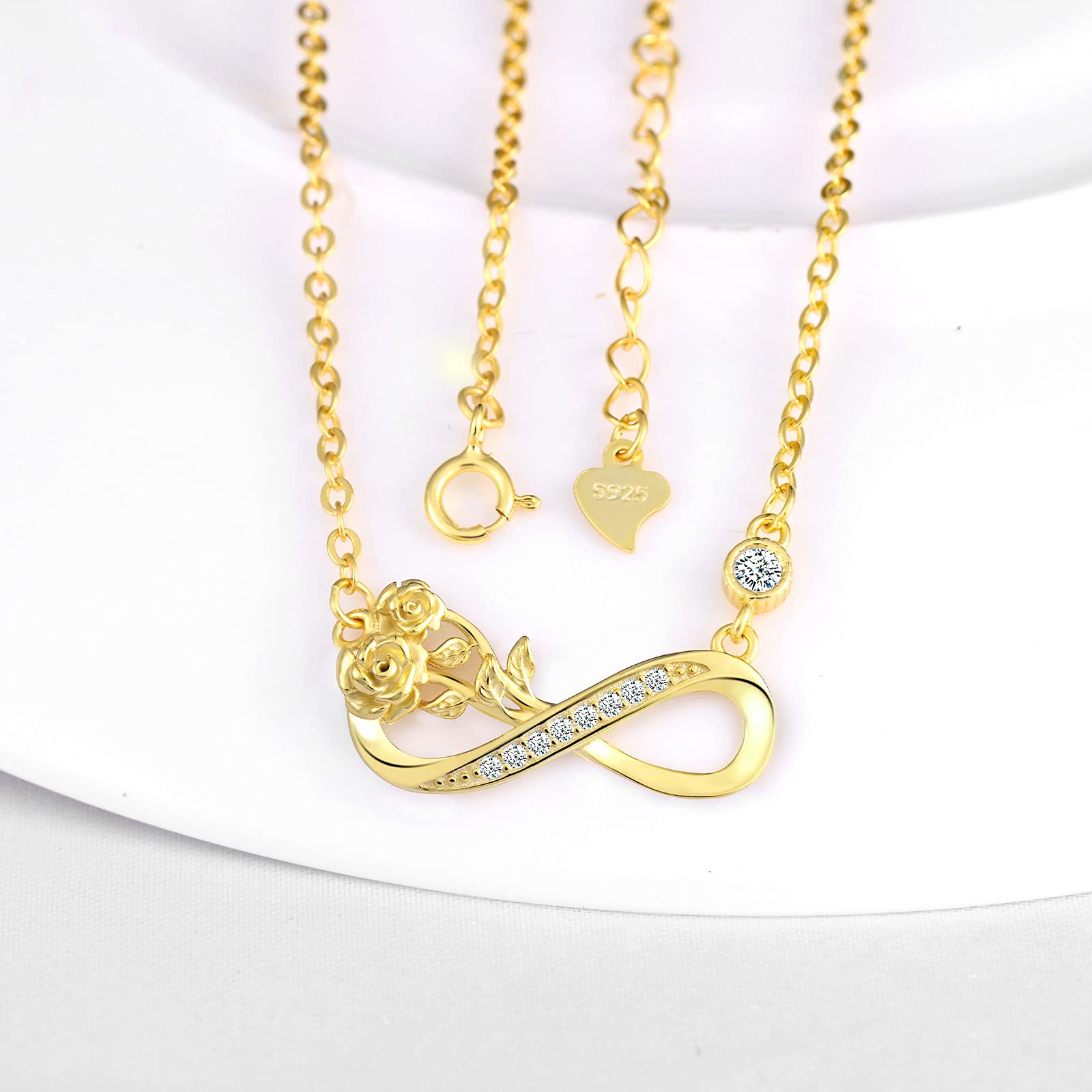INFINIONLY Collana Infinito Rosa Collana Oro Variante C Zirconi