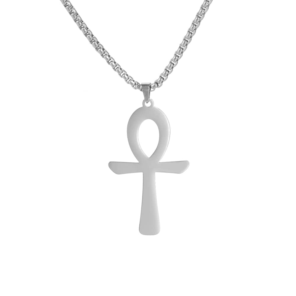 EUEAVAN Collana Acciaio Croce Ankh Egizia 60 cm Oro