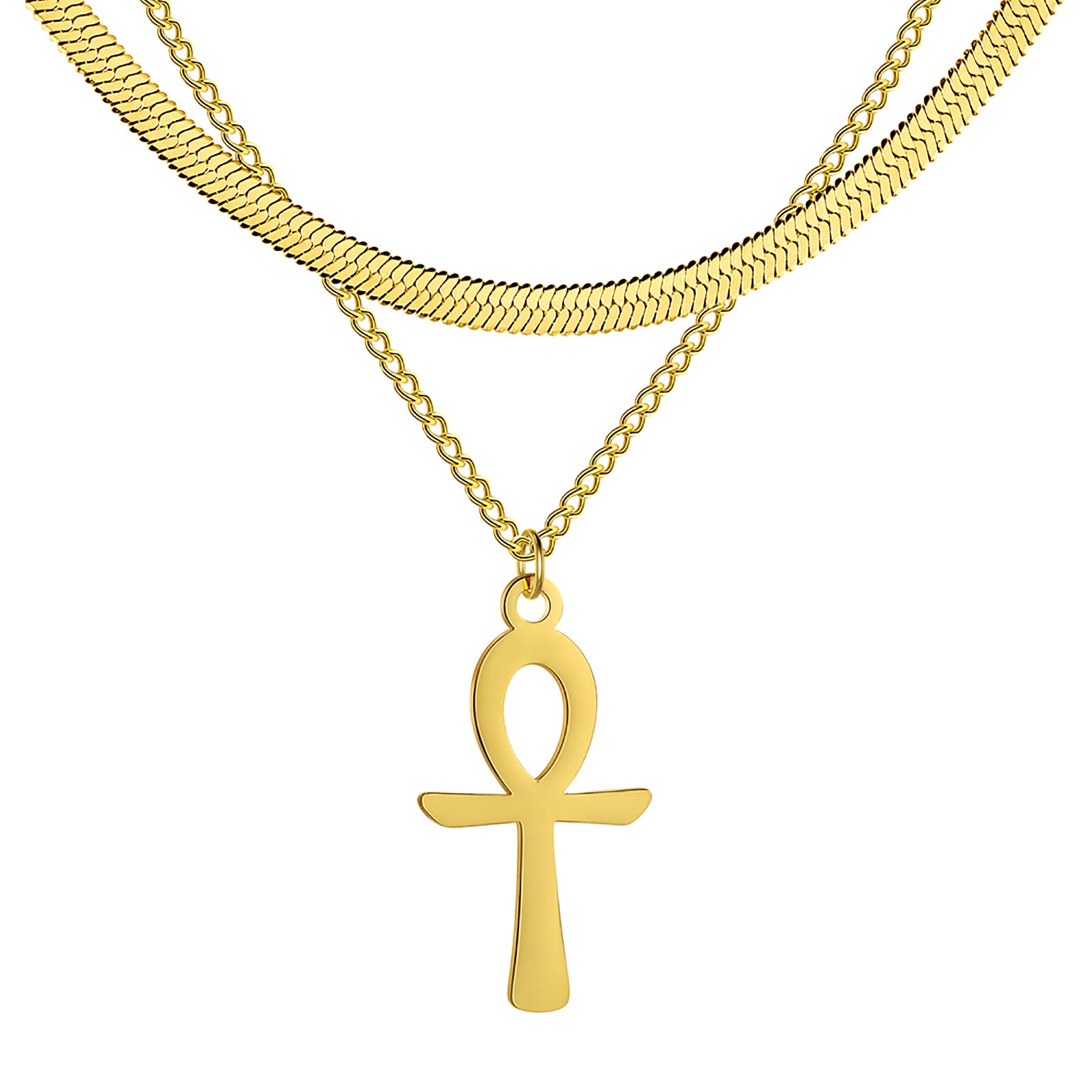 EUEAVAN Necklaces collana Ankh croce oro acciaio inox donna