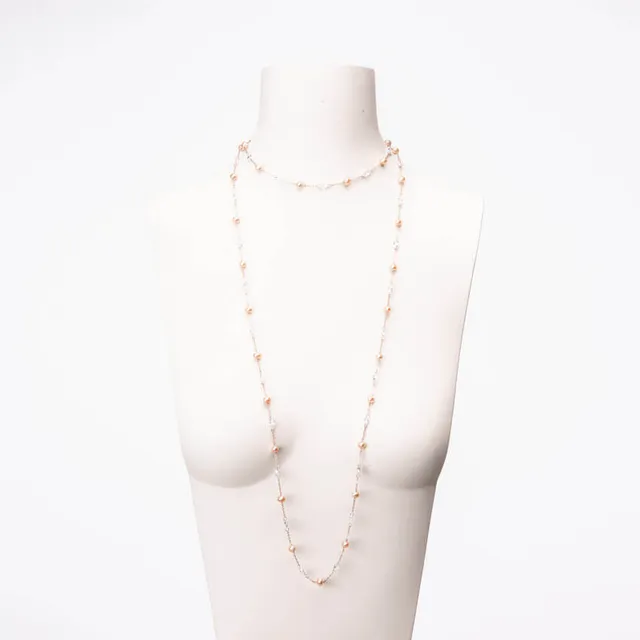 Chic Ad Hoc Collana sottile oro rosa perle rosa zirconi