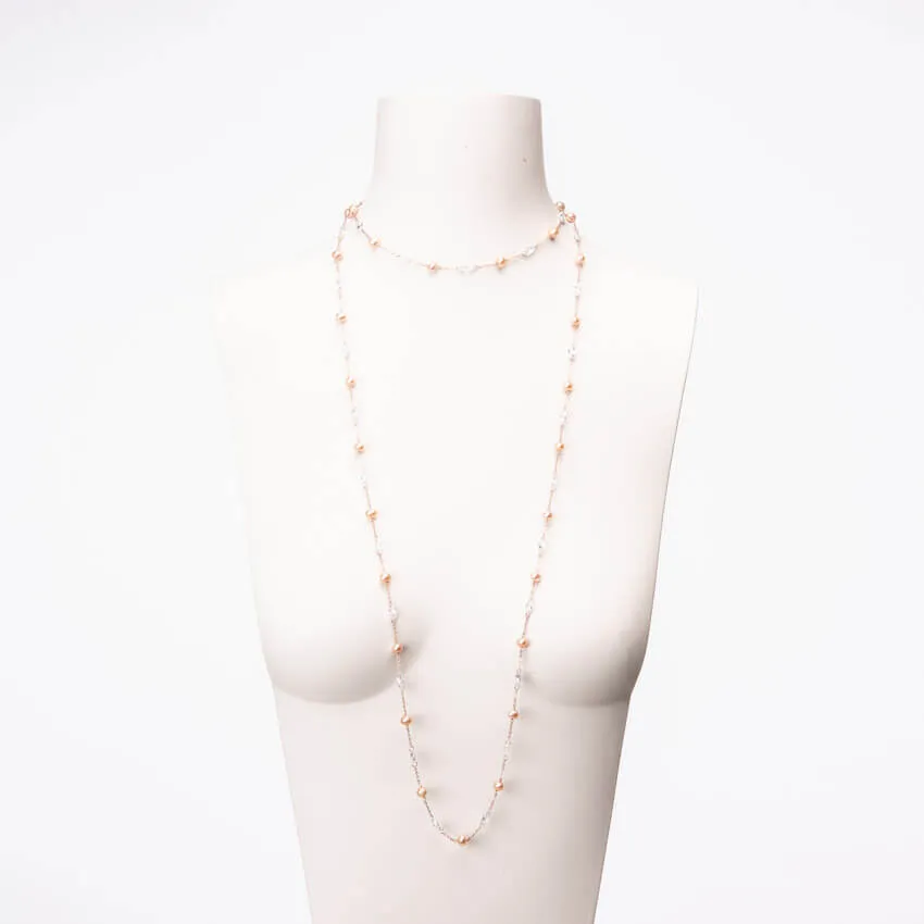 Chic Ad Hoc Collana sottile oro rosa perle rosa zirconi