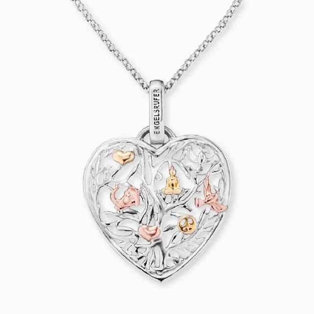 Engelsrufer Collana Albero Vita Cuore Argento 925 Tricolor
