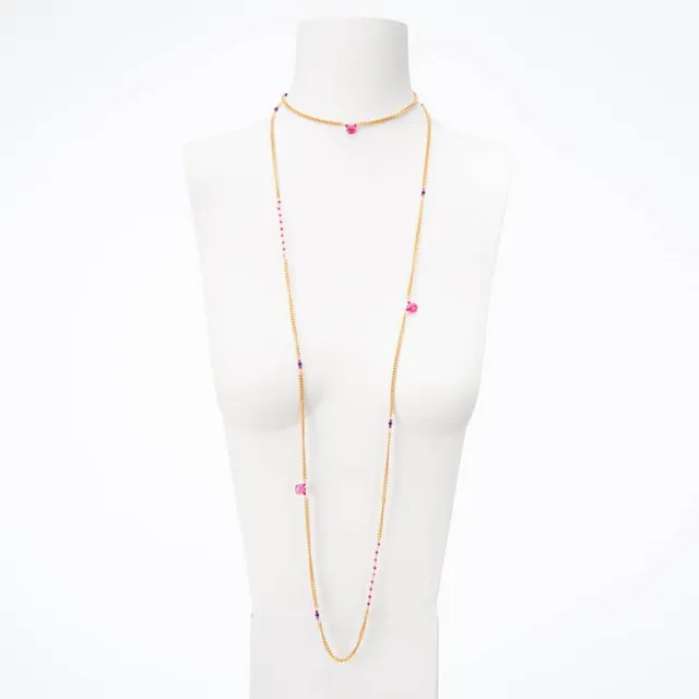 Chic Ad Hoc Collane Lunga Groumette Oro Pietre Rosa gioiello