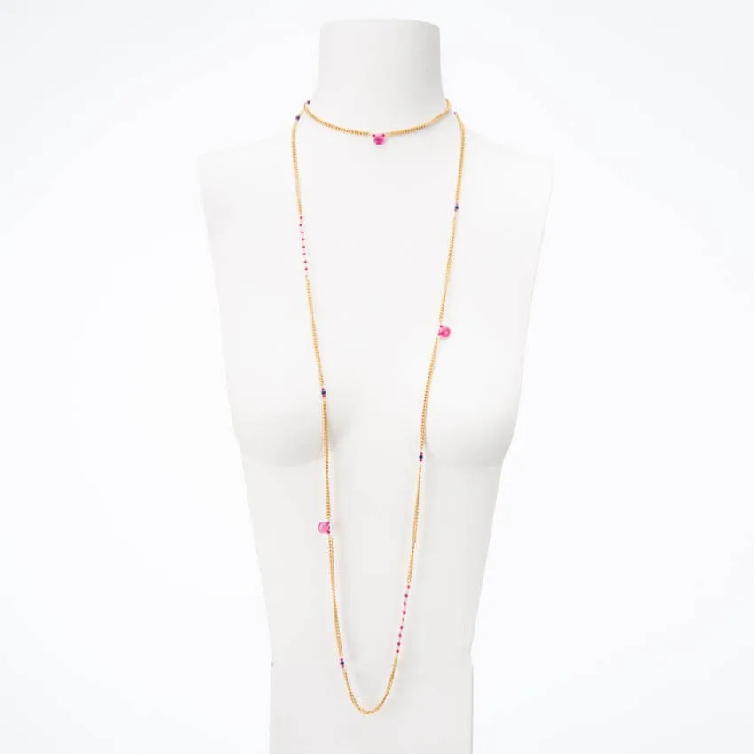 Chic Ad Hoc Collane Lunga Groumette Oro Pietre Rosa gioiello