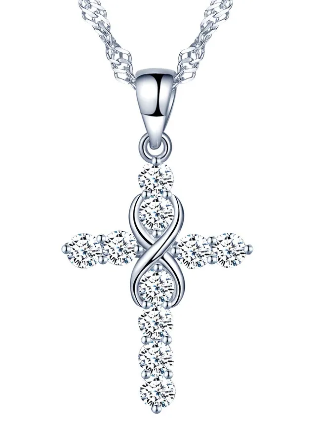 INFINIONLY Fashion Collana Argento 925 Silver Croce Infinito Zircone