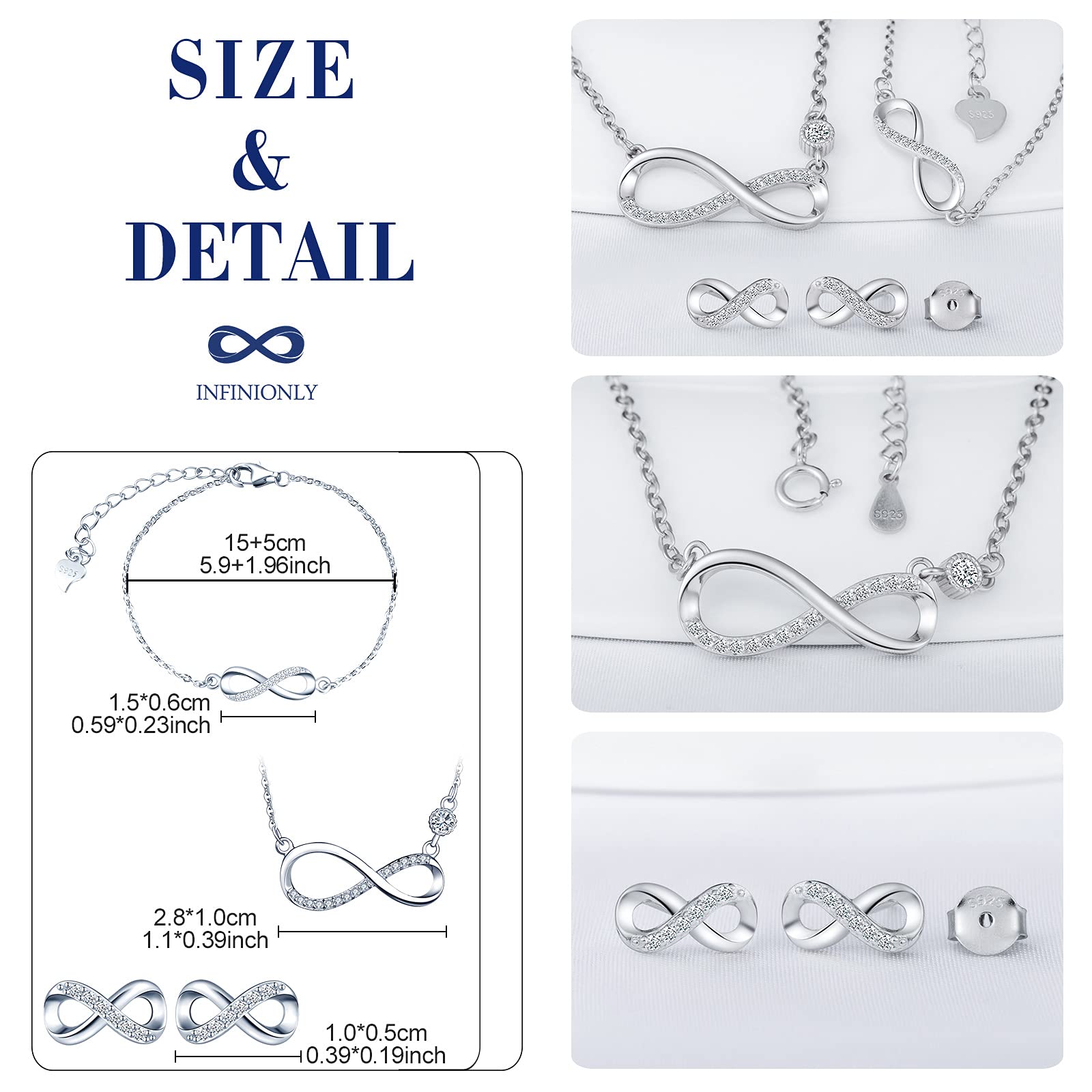 Infinionly Fashion parure argento 925 infinito set C zirconi