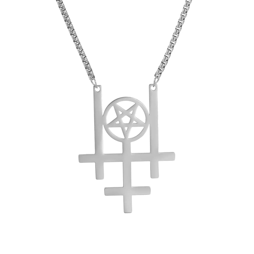 Eueavan Necklaces Collana Acciaio Croce Pentagramma