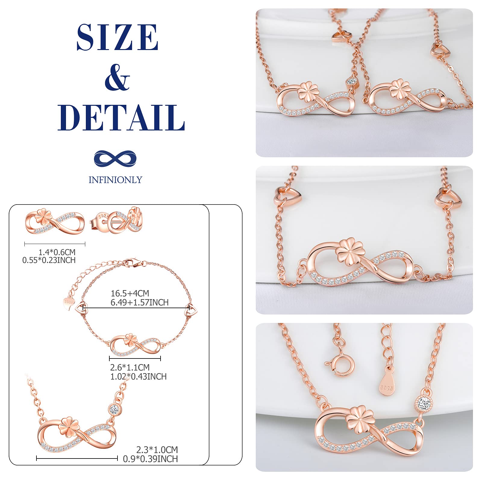 INFINIONLY Fashion Necklaces Parure Argento 925 Oro Rosa A Infinito