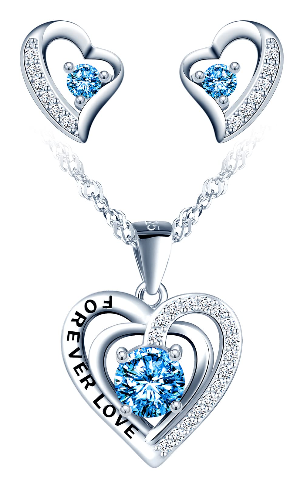 INFINIONLY Fashion Necklaces parure cuore azzurro 45cm