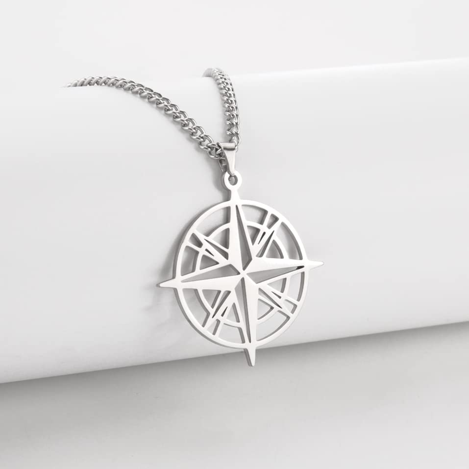 EUEAVAN Necklaces collana bussola argento acciaio uomo