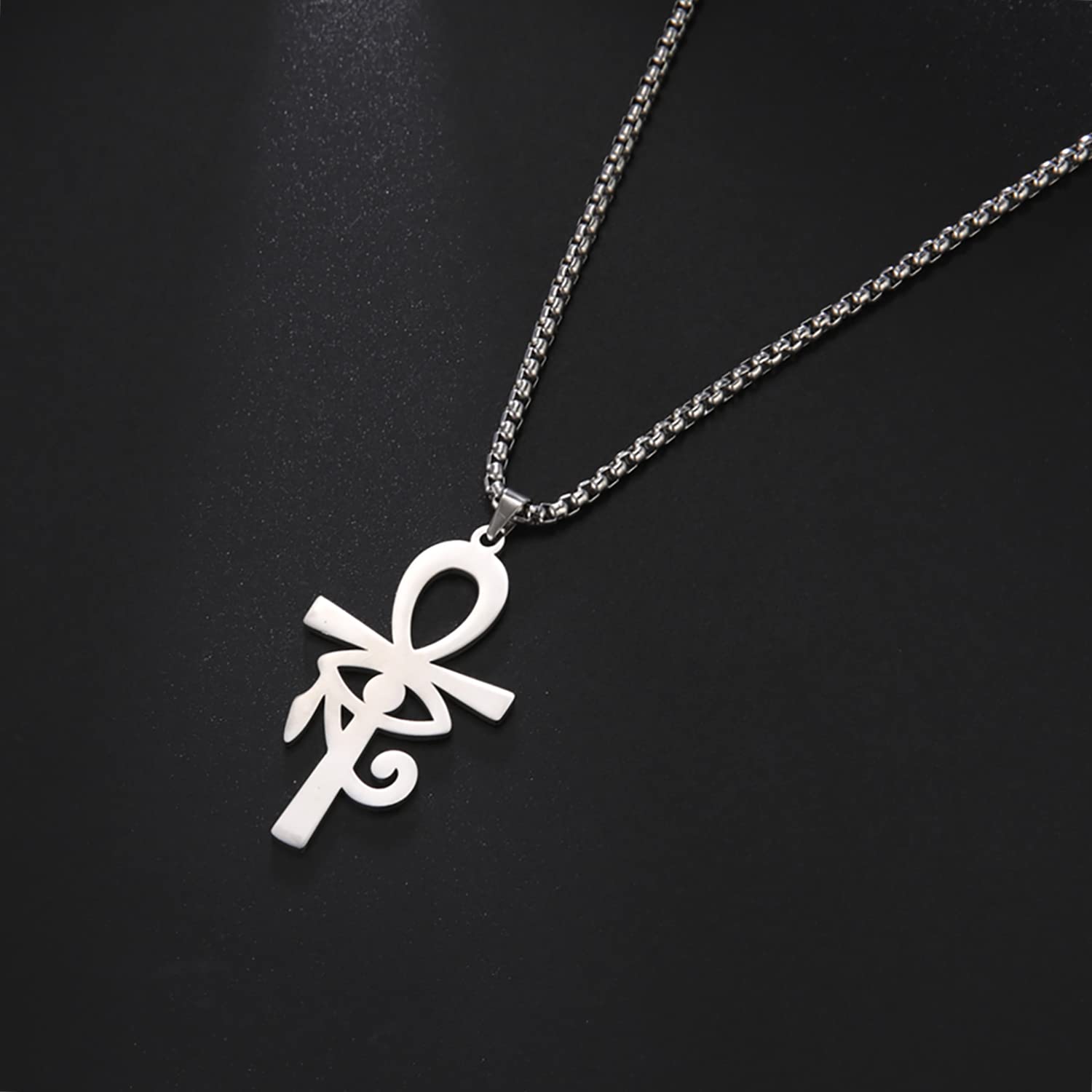 EUEAVAN Croce Ankh Occhio Horus Collana argento amuleto