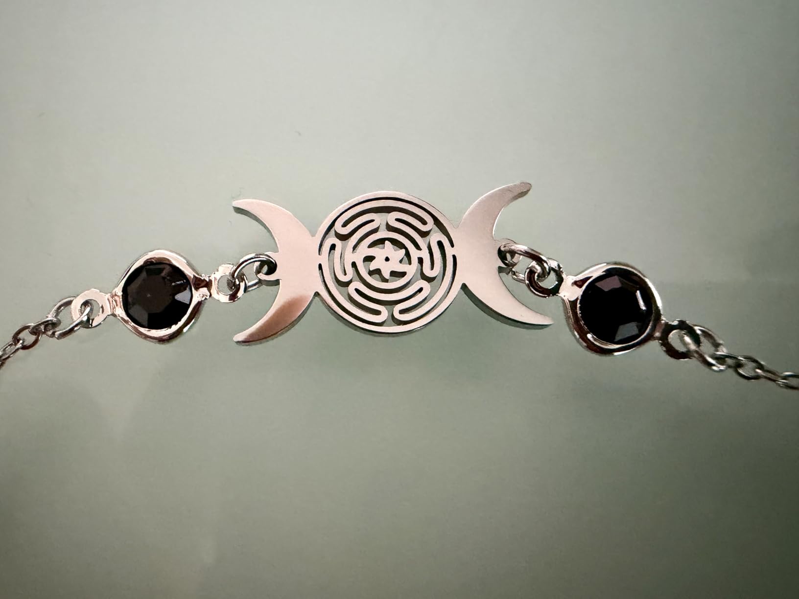 Eueavan Bracelets Bracciale Hecate Tripla Luna Argento Regolabile