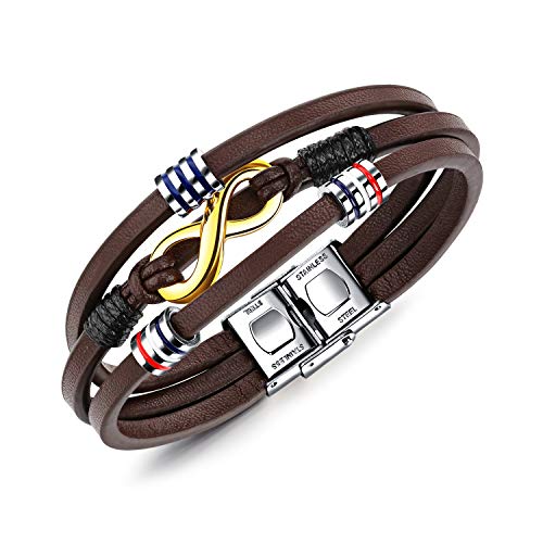 INFINIONLY bracciale uomo pelle marrone infinito