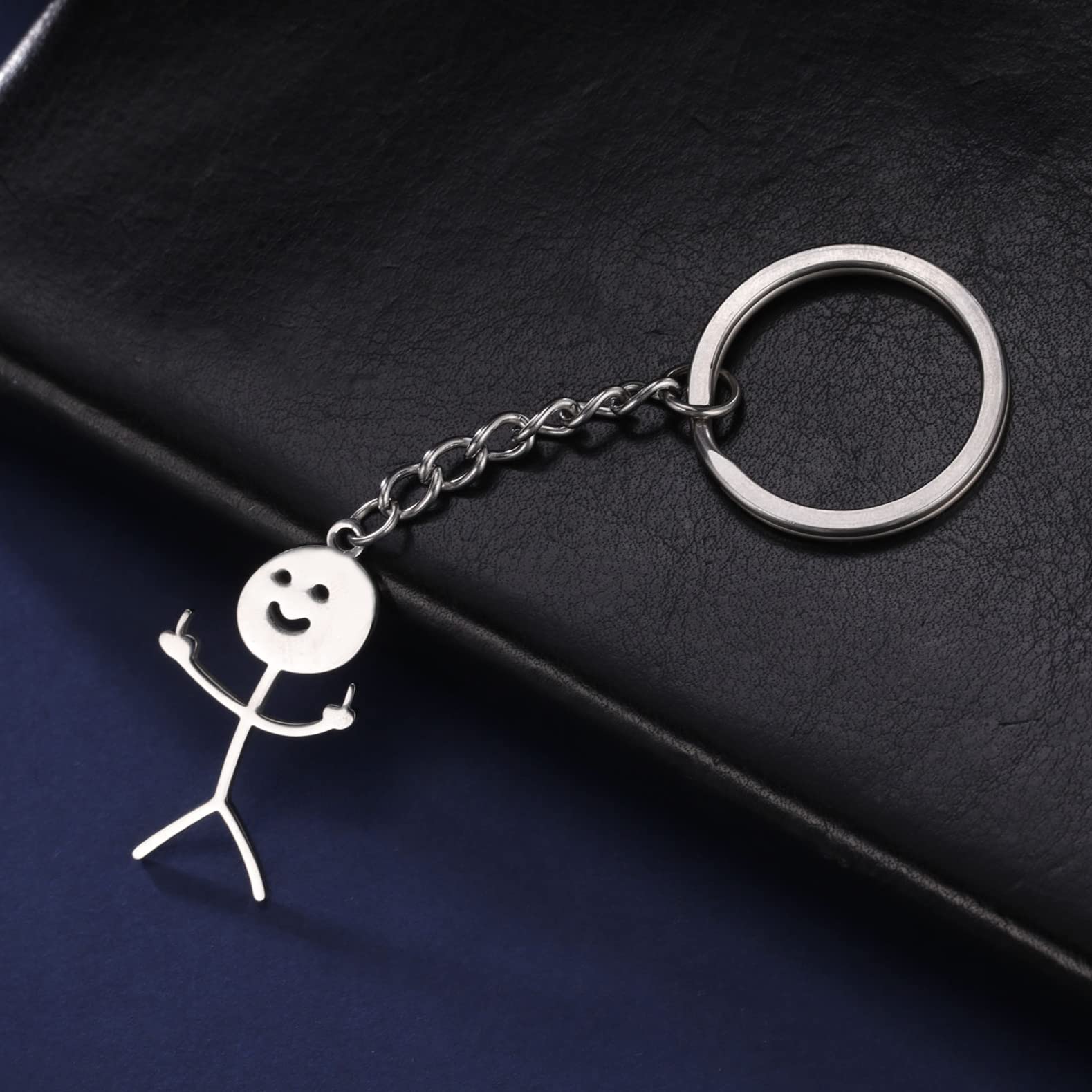 Eueavan Keyrings portachiavi dito medio argento smile
