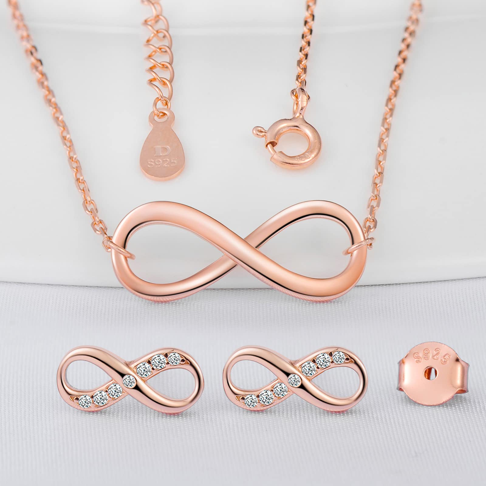 INFINIONLY Parure Infinito Set Collana Bracciale Oro Rosa