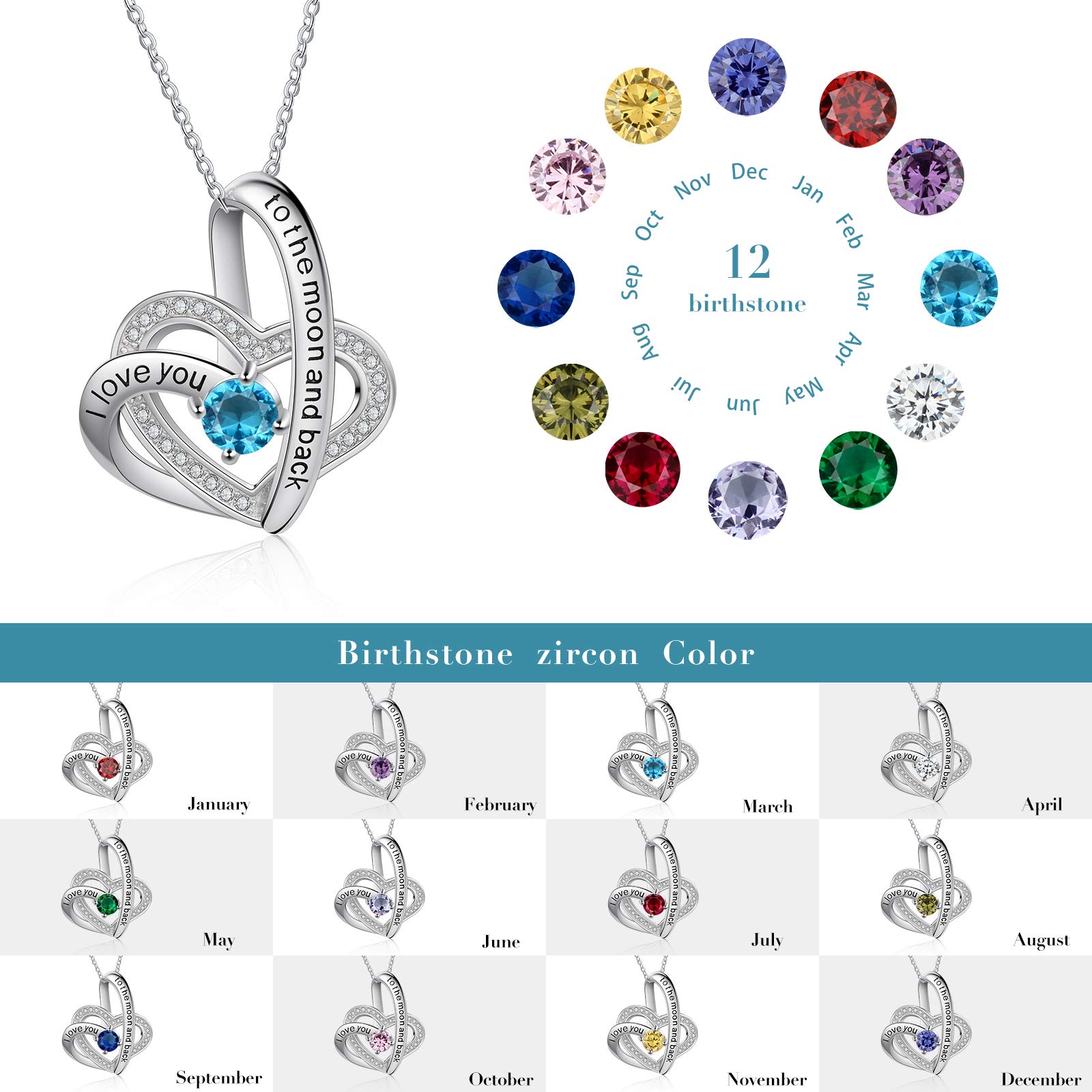 Jessemade Cuore Collana Argento 925 Birthstone Zirconi