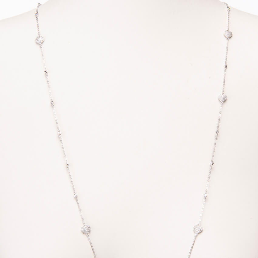 Chic Ad Hoc Collana Lunga Cuori Argento Zirconi Brillanti
