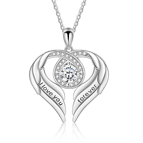 Jessemade Gioielli Collana Ala Cuore Argento 925 Love You