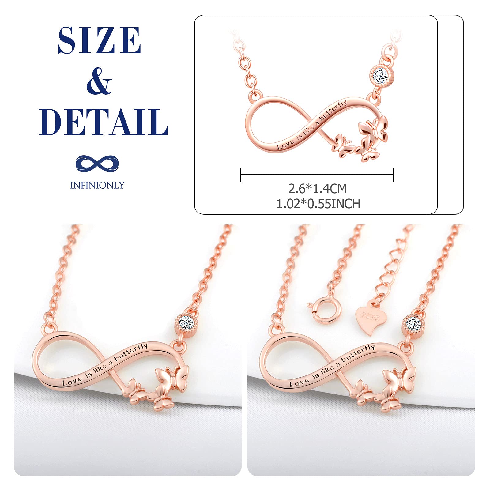 INFINIONLY Fashion Necklaces collana infinito farfalla oro rosa
