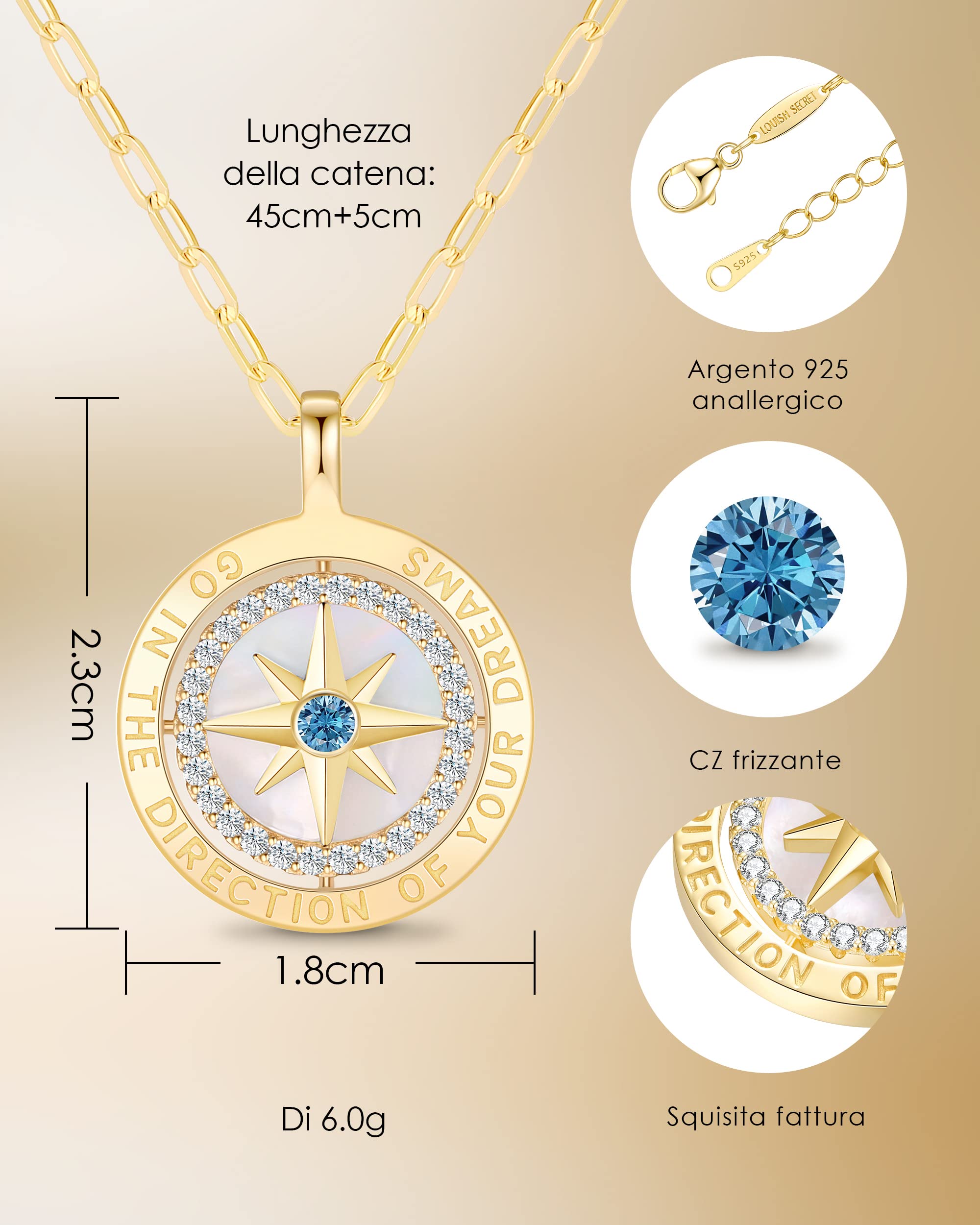 LOUISA SECRET Necklaces collana bussola oro zircone argento