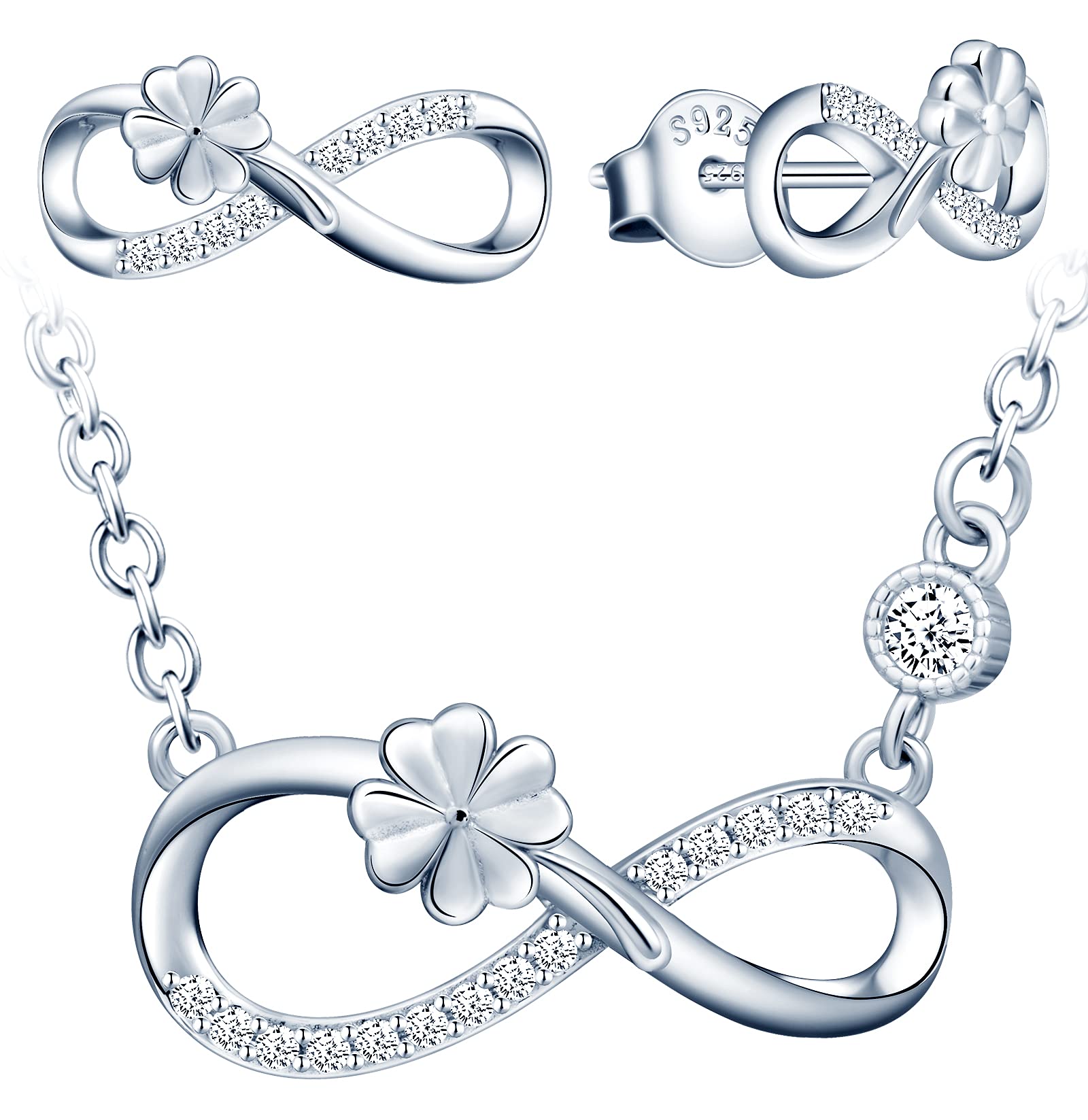 INFINIONLY Fashion Necklaces parure B argento trifoglio