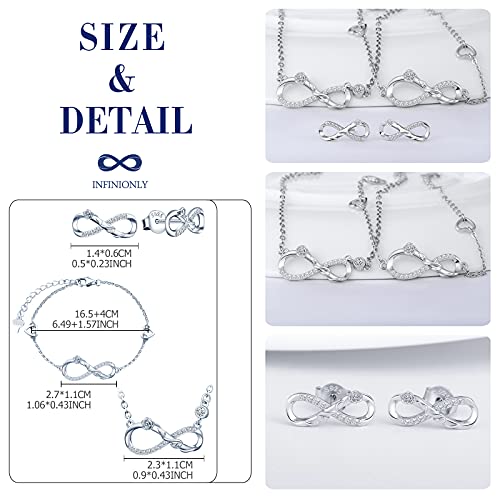 INFINIONLY Fashion Set Collana Bracciale Orecchini Rosa Argento