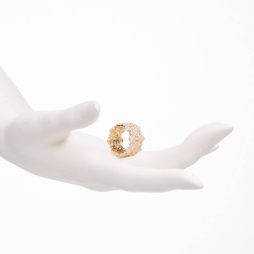 Chic Ad Hoc Anello Fascia Floreale Oro Motivi Fiori