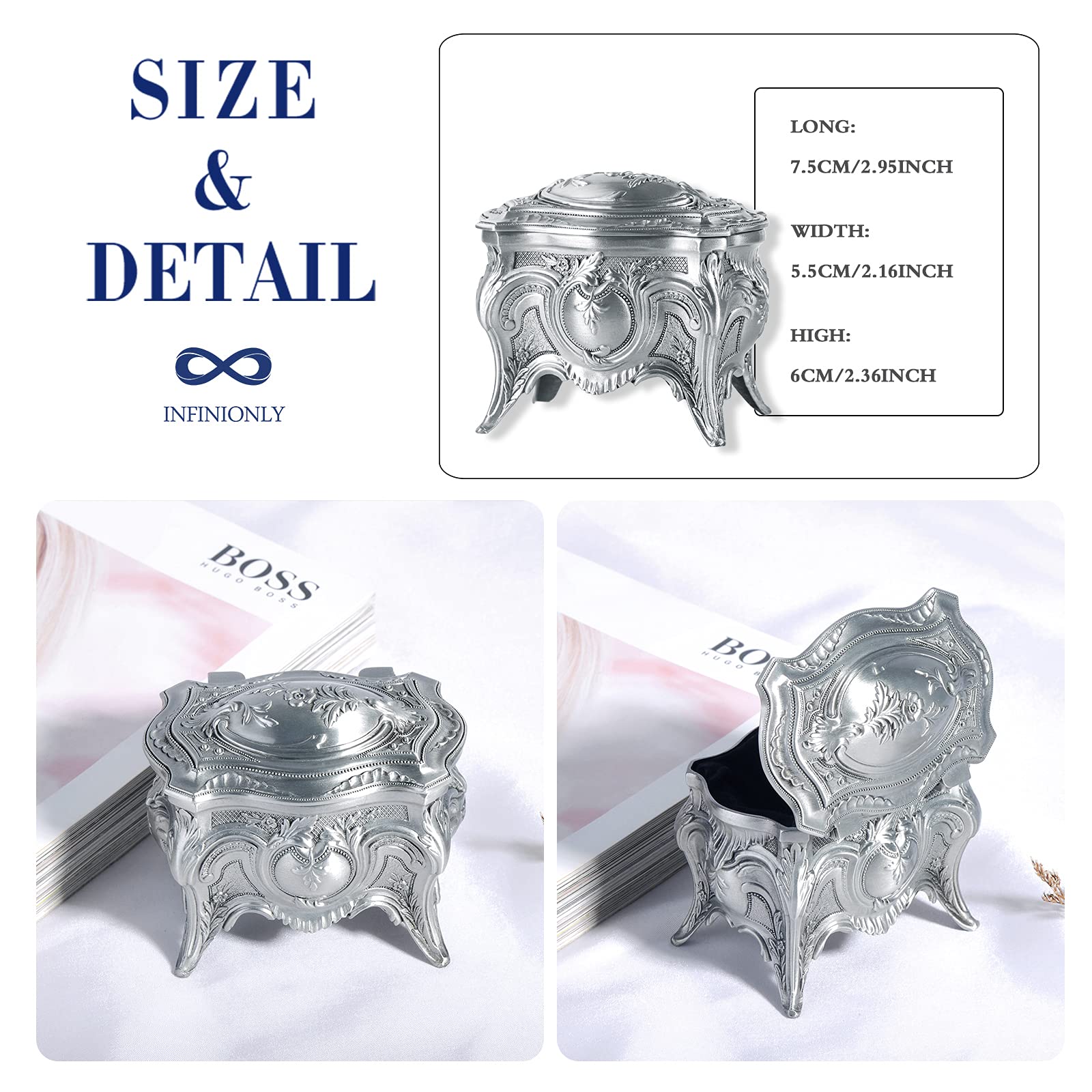 INFINIONLY Portagioie Quadrato Vintage Lega Stagno Rose