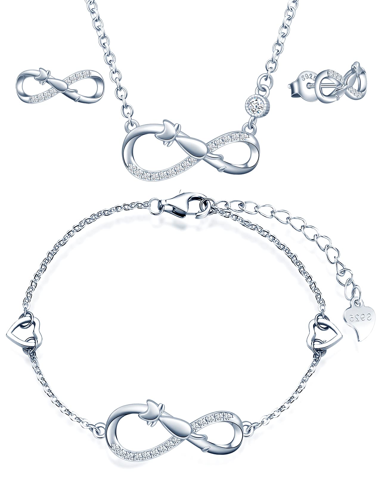 Infinionly parure A collana bracciale orecchini argento