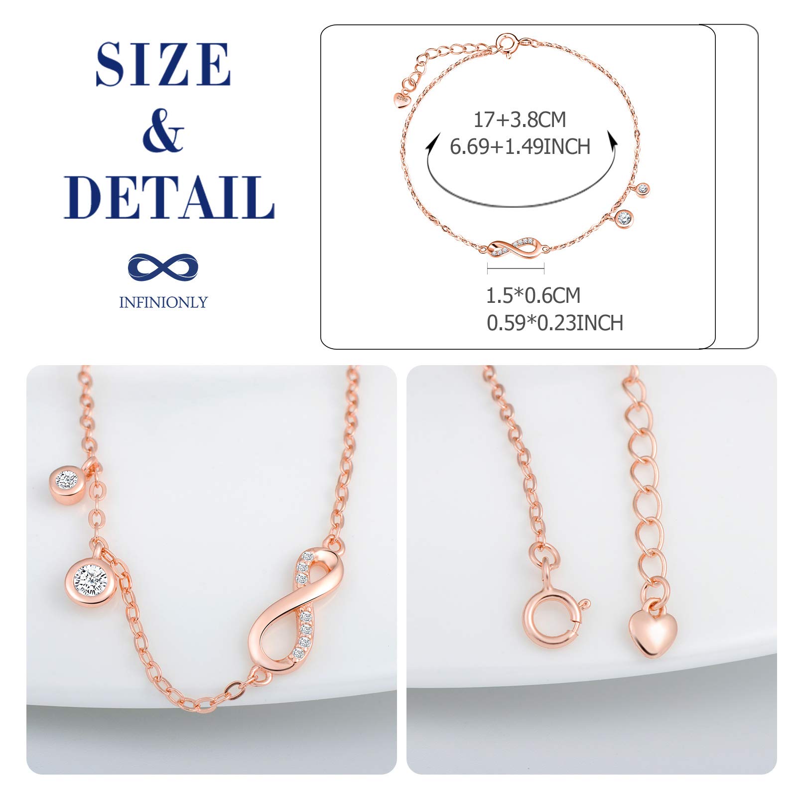 INFINIONLY Fashion Bracelets bracciale infinito oro rosa argento 925