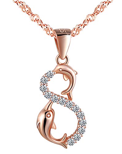 INFINIONLY Fashion Collana Infinito Delfino Oro Rosa Argento 925
