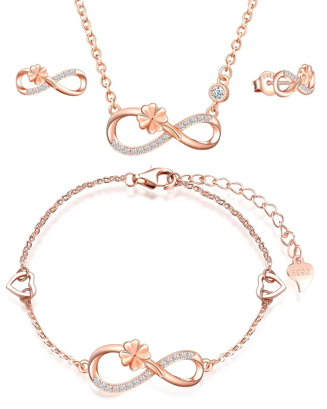 INFINIONLY Fashion Necklaces Parure Argento 925 Oro Rosa A Infinito