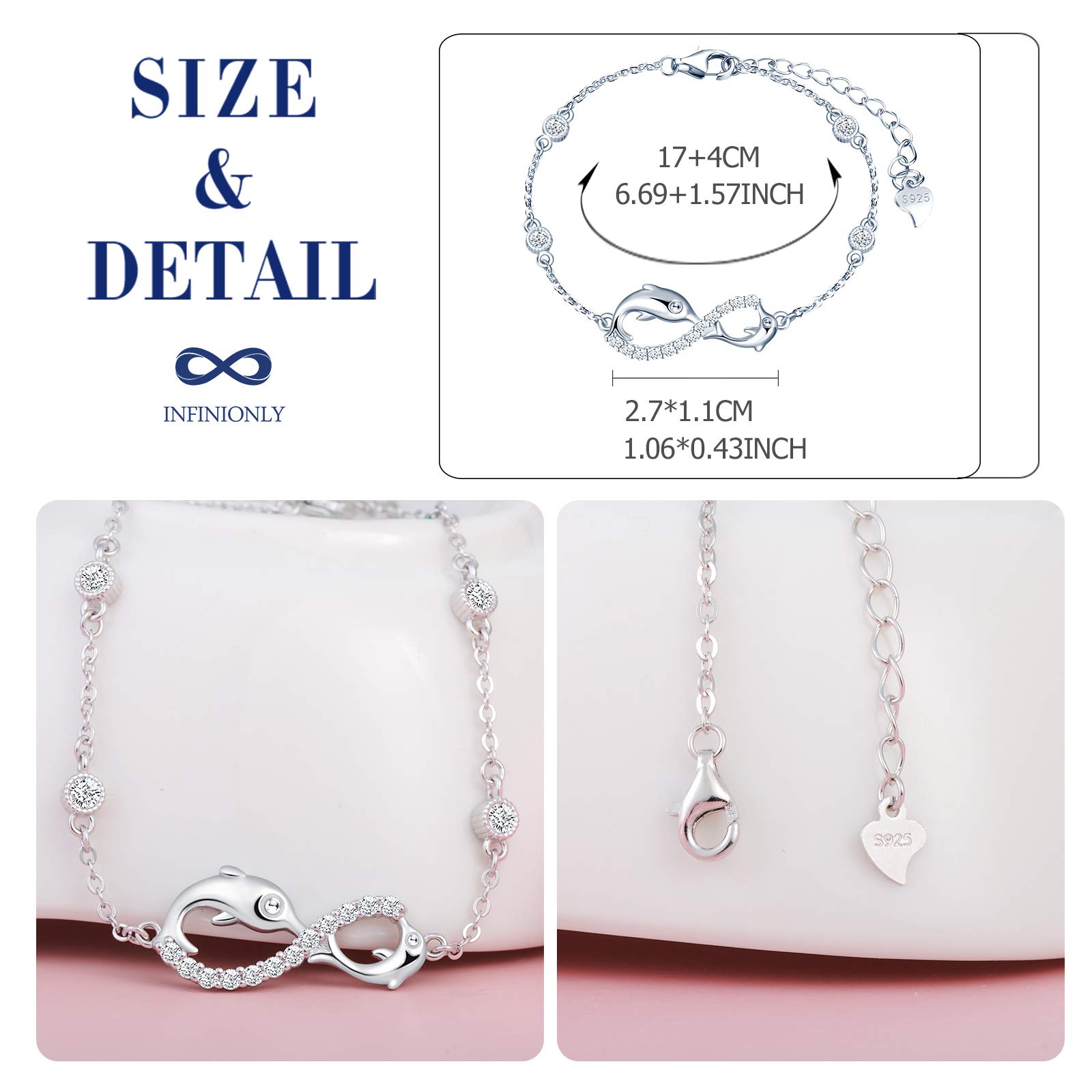 Infinionly B-diamante bracciale argento 925 infinito delfino zircone