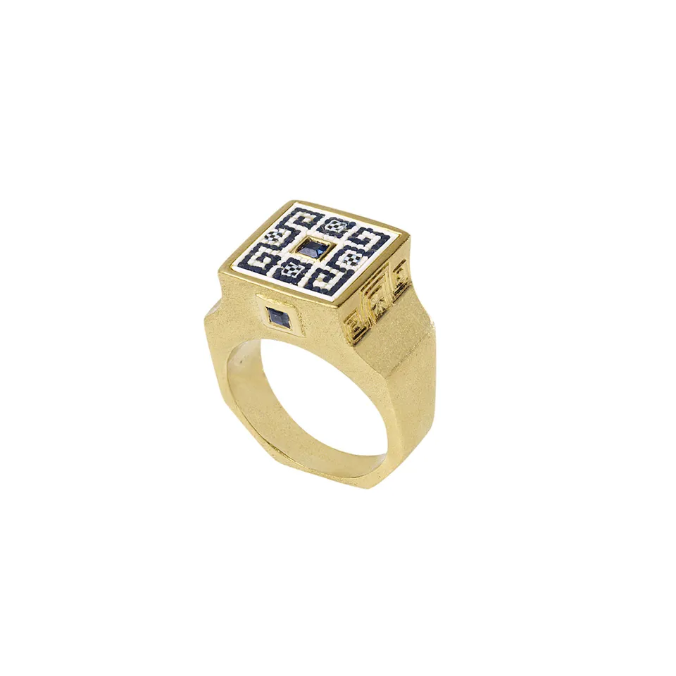 Le Sibille Tableau Ring Anello oro zaffiri mosaico