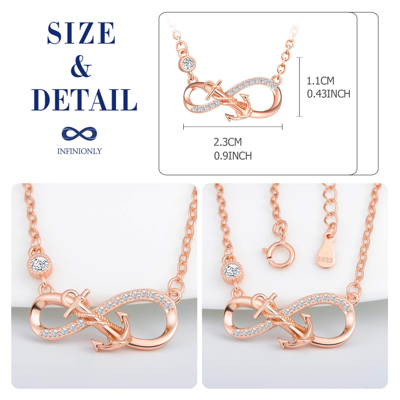 Infinionly Fashion collana oro rosa ancora infinito 925