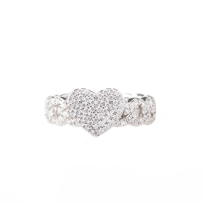Chic Ad Hoc Anello Catena Groumette Argento Cuore Zirconi