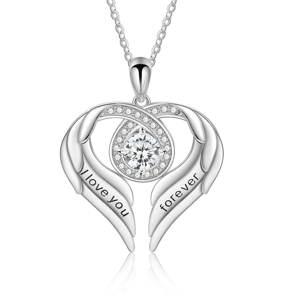 Jessemade Gioielli Collana Ala Cuore Argento 925 Love You