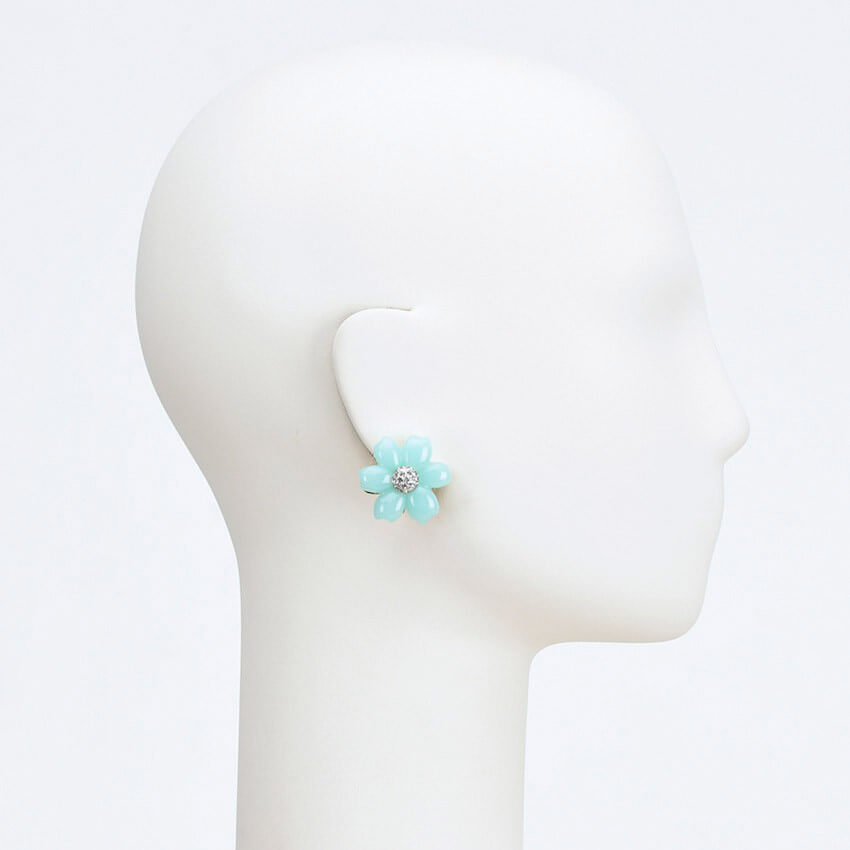 Chic Ad Hoc Orecchini Fiore a Clip azzurro acquamarina