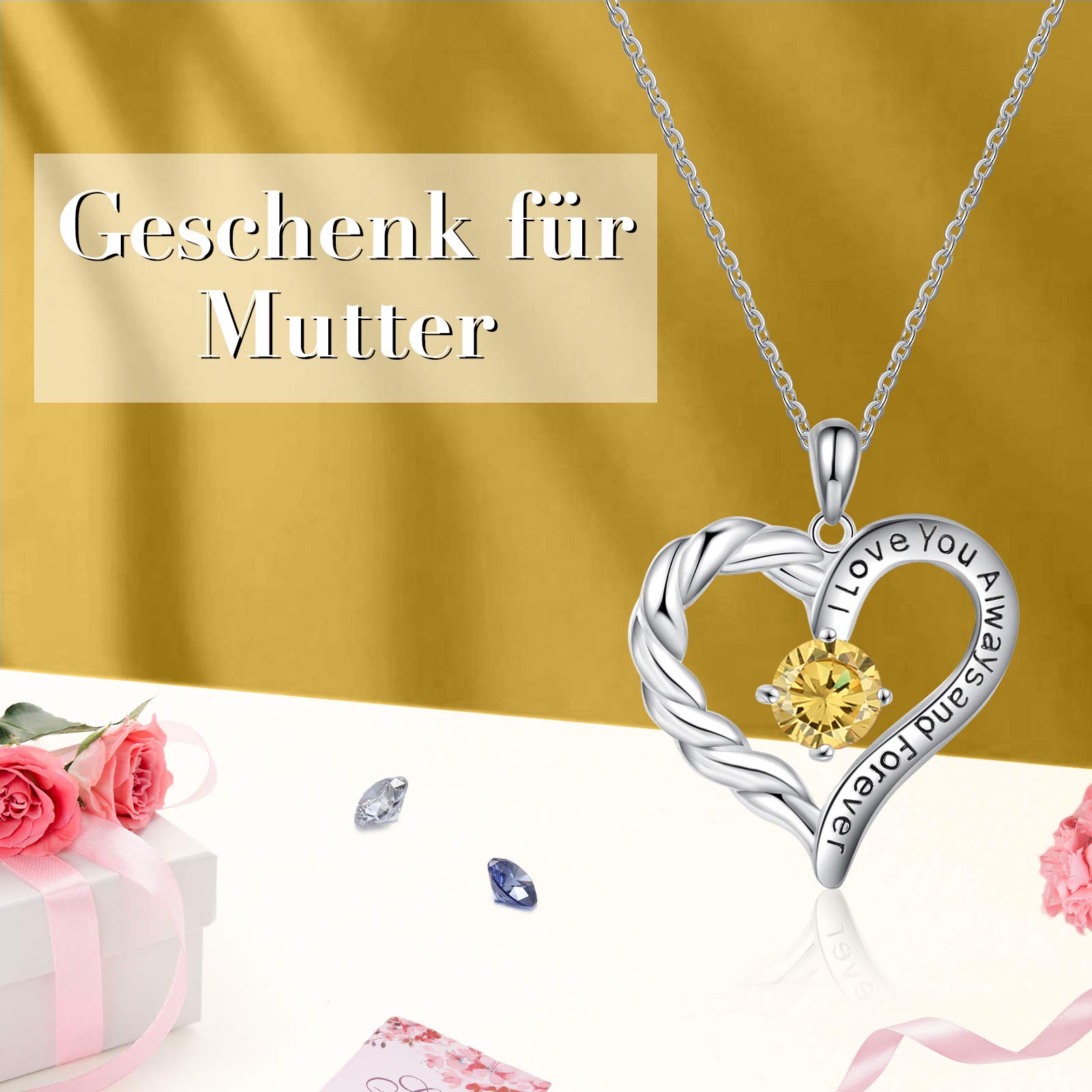 Jessemade Gioielli Collana Cuore Argento 925 Birthstone Mamma