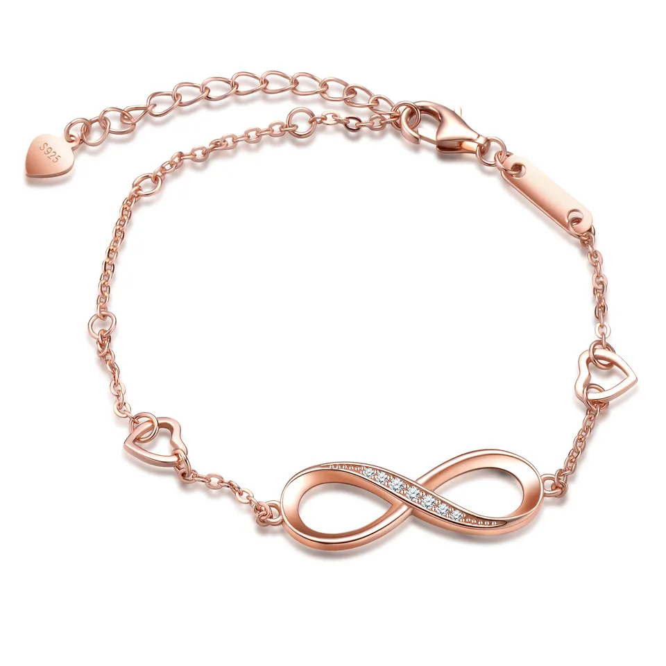 INFINIONLY Bracciale Infinito Argento 925 Zirconi Oro Rosa
