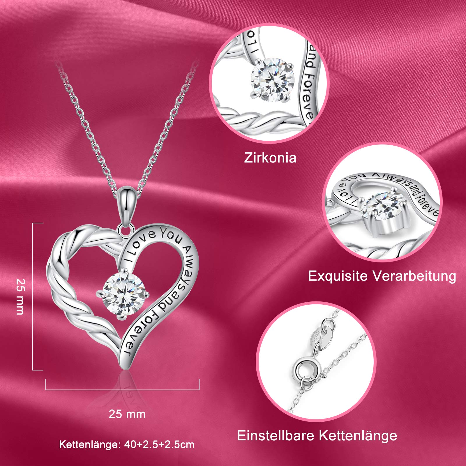 Jessemade Gioielli Collana Cuore Argento 925 Birthstone Mamma
