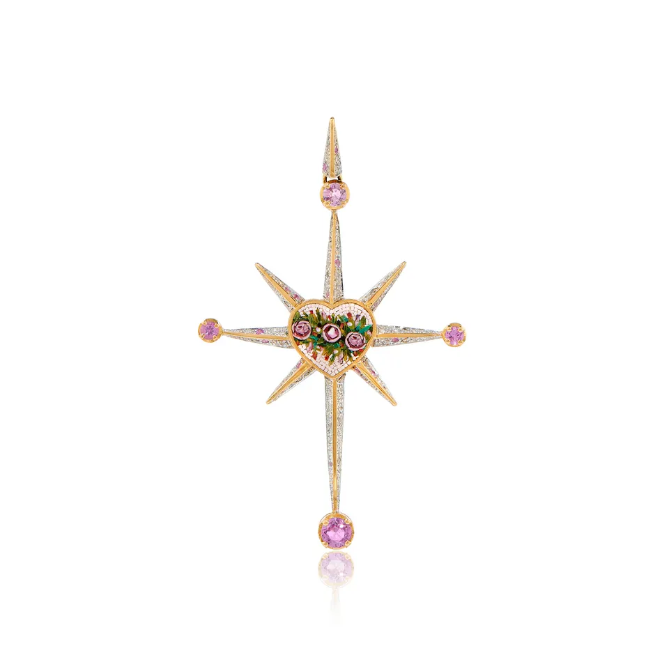 Le Sibille Light Pendente oro croce zaffiri diamanti