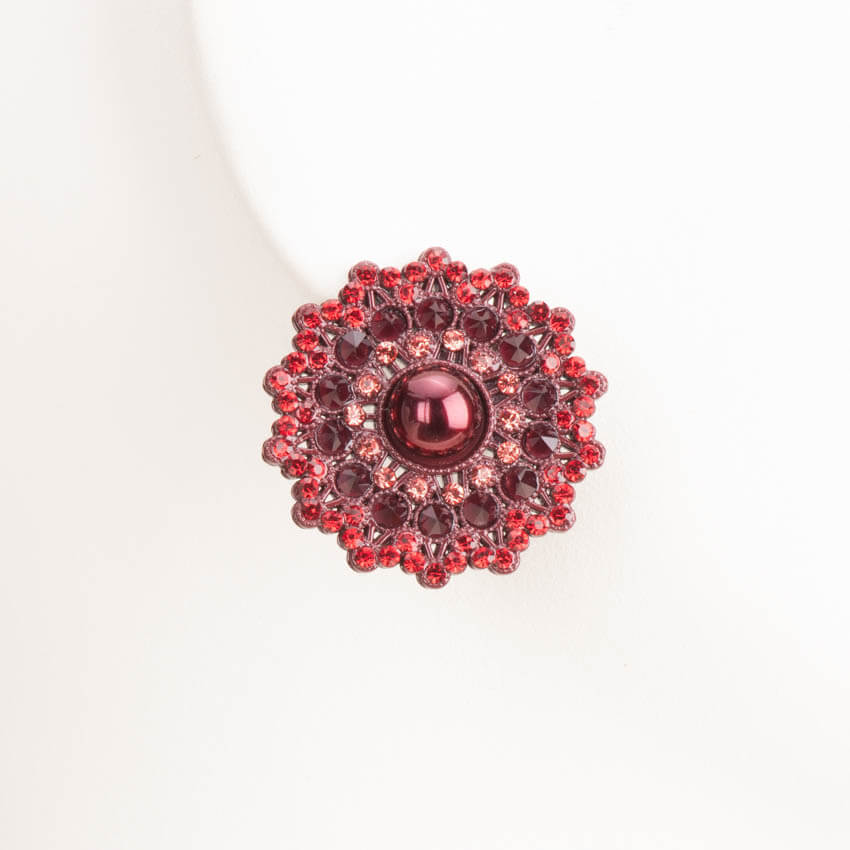 Chic Ad Hoc Orecchini lobo fiore cristalli rosso bordeaux