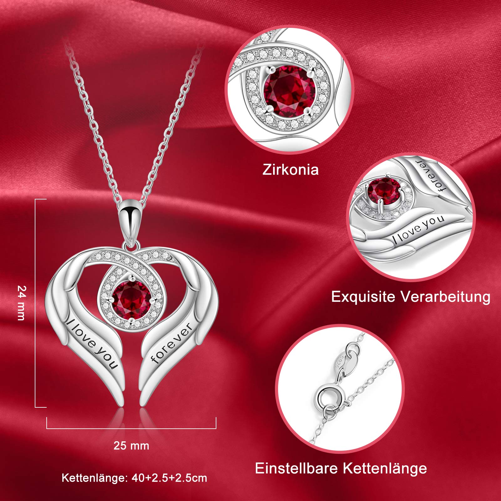 Jessemade Ala collana argento 925 cuore Love You Forever