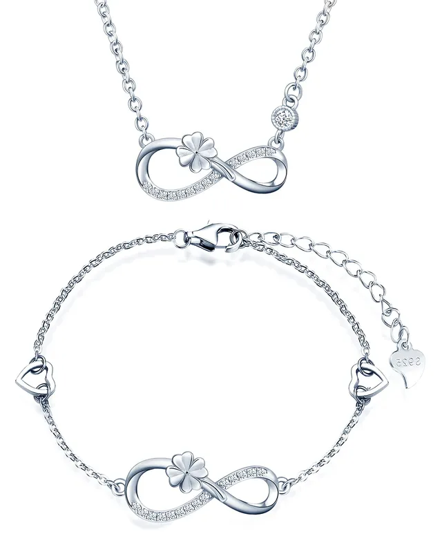 INFINIONLY Fashion Necklaces parure B argento trifoglio