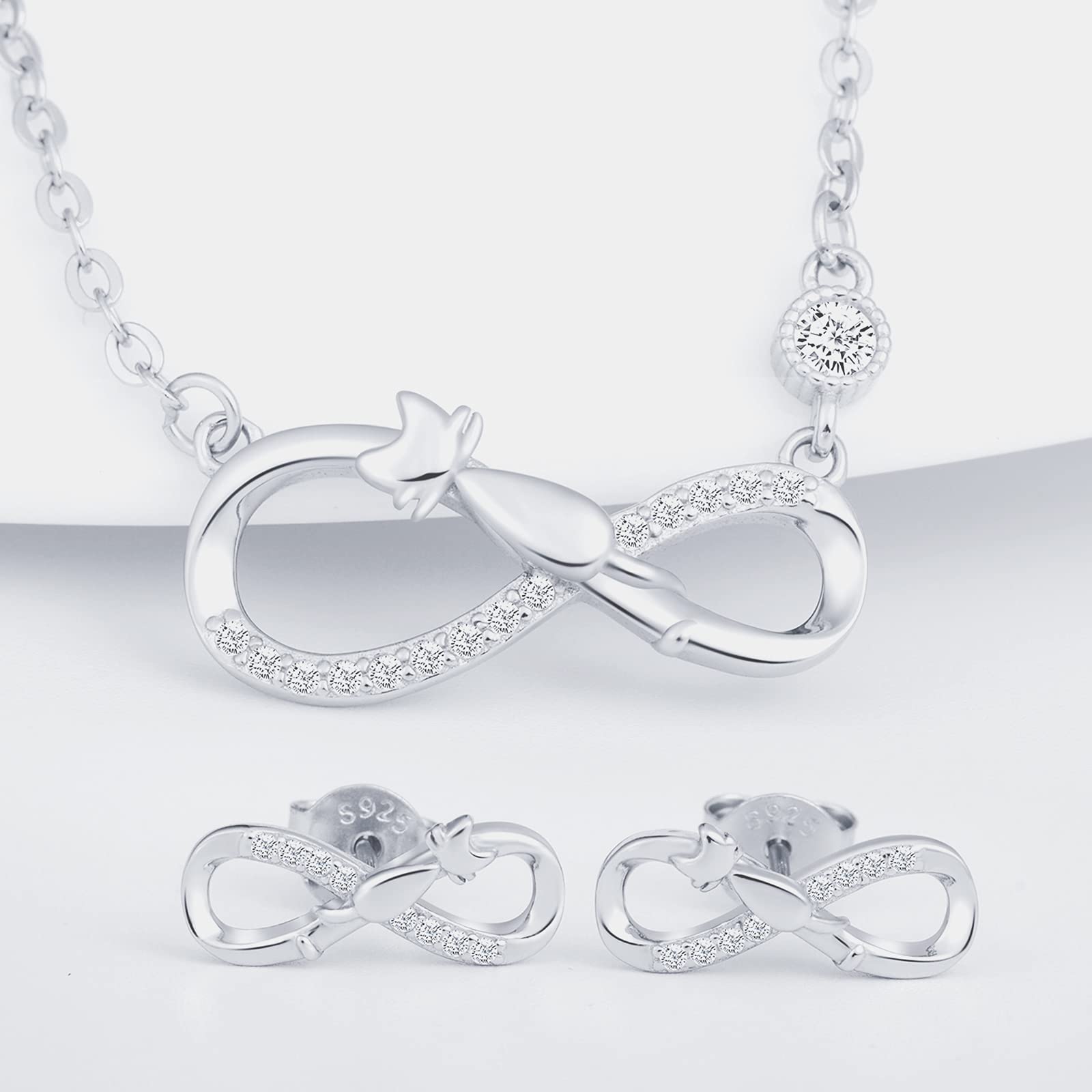 Infinionly parure A collana bracciale orecchini argento